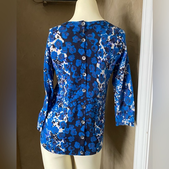 Boden wool sweater pullover floral blue jumper buttoned back navy, size 6 - Picture 2 of 12